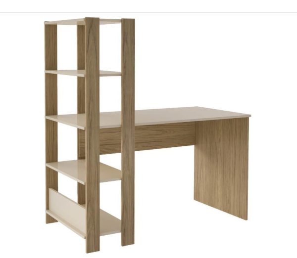 Escrivaninha com Estante Lateral MATCH cor Off White/Carvalho - Artely
